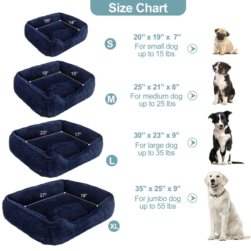 INVENHO Rectangle Dog Bed for Small Dogs Washable Soft Puppy Bed Calming Sleeping Cat Bed for Indoor Cats Non-Slip Bottom Orthopedic Pet Beds Thickened Durable Puppy Cushion Bed 25" (Navy Blue) M-25"×21"×8" - PawsPlanet Australia