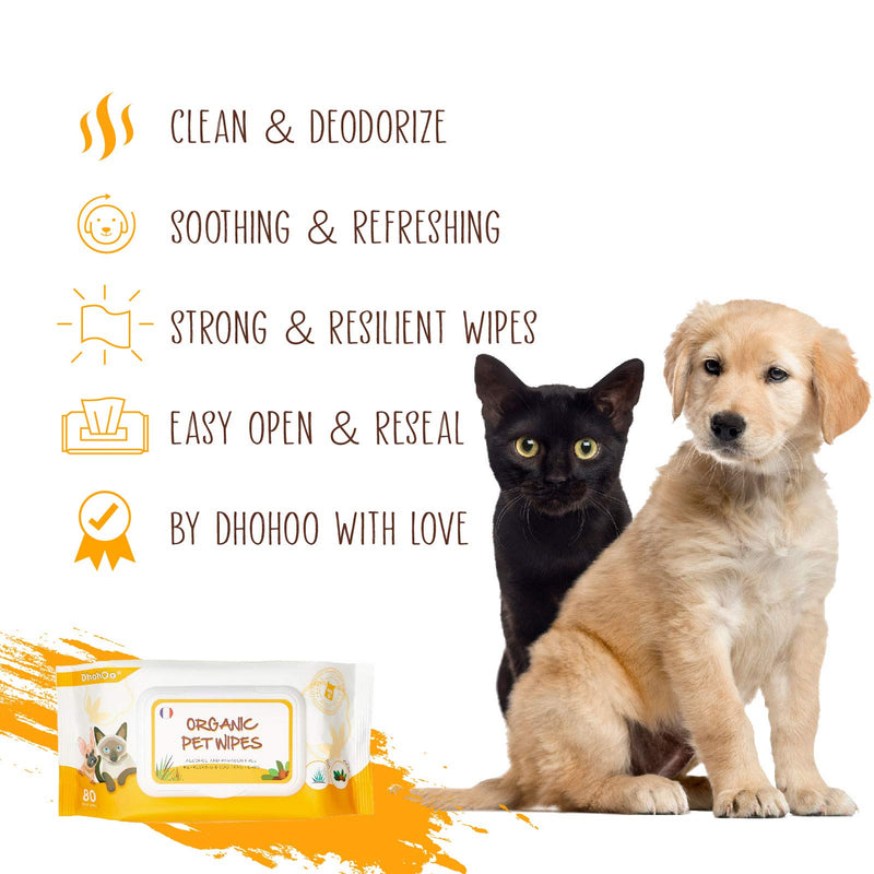 Dhohoo Pet Wipes, 80Pcs/Pack Pet Grooming Wipes for Dogs and Cats, Hypoallergenic, Fragrance-Free Cleaning Wipes for Paw, Ear and Bum (1 Pack) 80 Wipes - PawsPlanet Australia