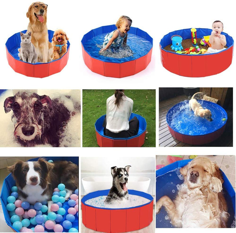 HYF 120CM Diameter Collapsible Pet Dog Bath Pool, Kiddie Pool Hard Plastic Foldable Bathing Tub PVC Outdoor Pools for Dogs Cat Kid (BLUE) - PawsPlanet Australia