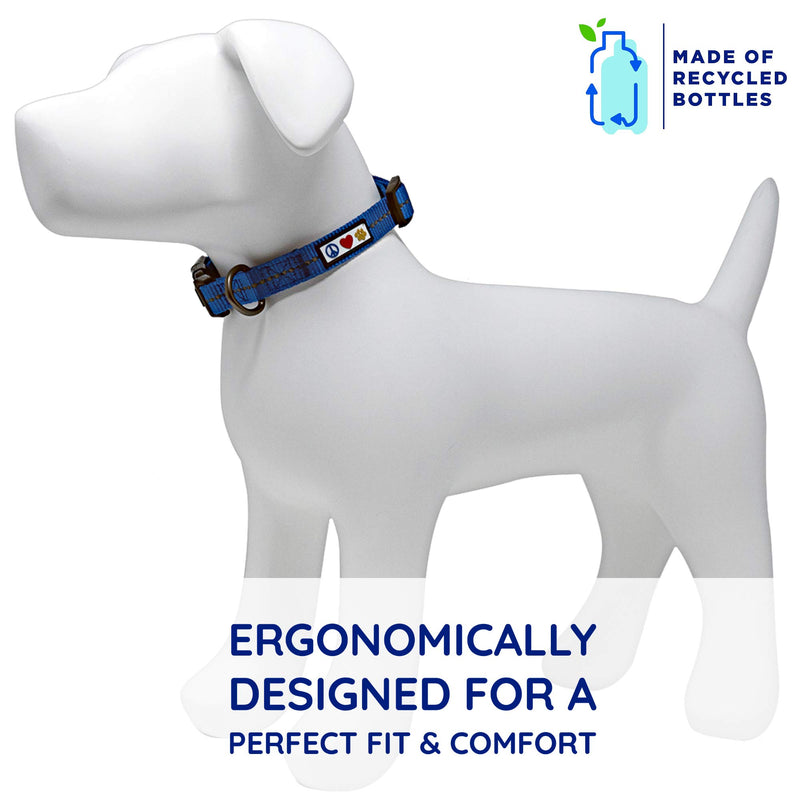 Pawtitas Recycled Dog Collar with Reflective Stitched Puppy Collar Made from Plastic Bottles Collected from Oceans Extra Small Blue Ocean Extra Small XS Blue ♻️ Recycled Reflective - PawsPlanet Australia