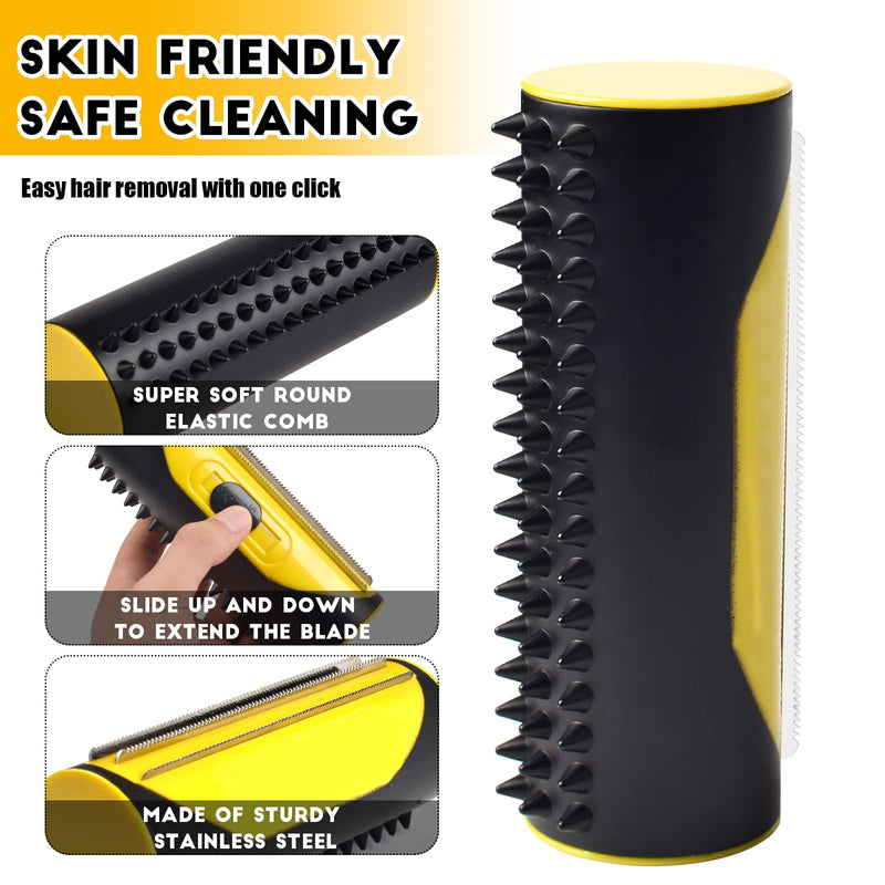 Deshedding Tool, 3-in-1 Undercoat and Depilatory Brush, Reusable Pet Hair Remover Roller for Dogs, Cats and other Pet (Yellow) Yellow - PawsPlanet Australia