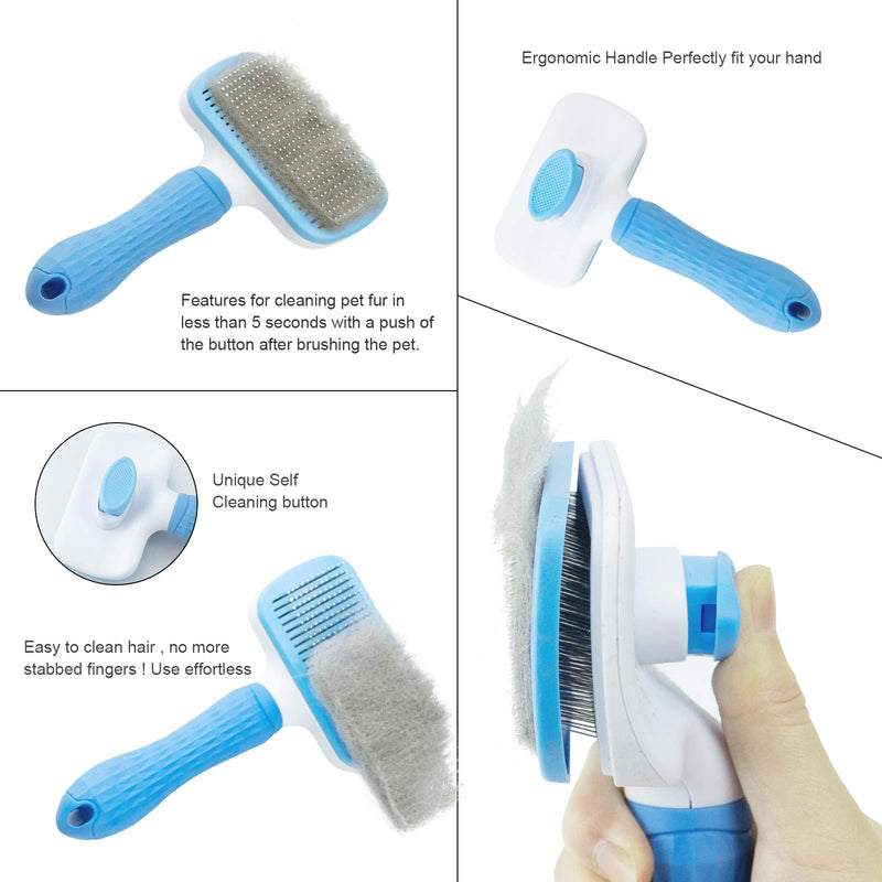 Cat Hair Brush Set, Soft Encryption Grooming Shedding Massage Brush for Cat and Dog with One Click Hair Removal Function, Including Cat Nail Clippers, Files, Hair Combs Set (Blue) Blue - PawsPlanet Australia