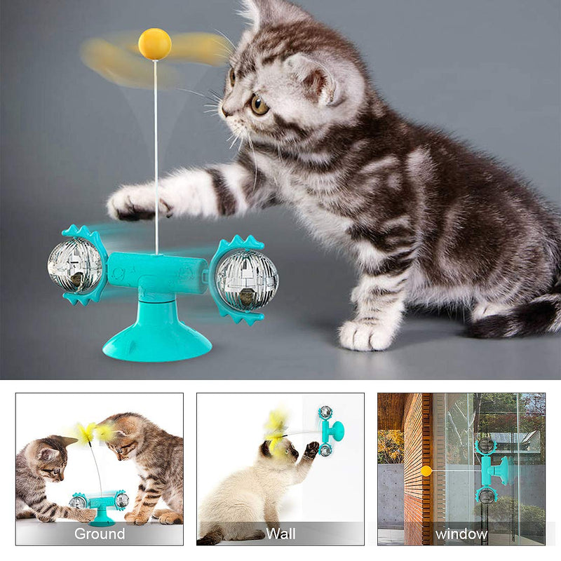 peinat 360° Rotating Windmill Cat Toys, Cat Toys for Indoor Cats with Suction Cup, Catnip Toys for Cats with Interactive Feather and Ball, Turntable Teasing Interactive Toy, Scratching IQ Improvement - PawsPlanet Australia