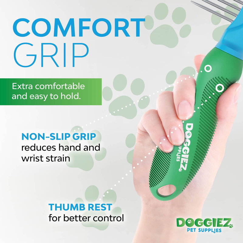 Doggiez Pet Supplies - Rotating Pin Detangling Comb for Dogs & Cats - Detangler Grooming Tool Dematting Comb - Stainless Steel Metal Teeth Matted Fur, Knots, Tangles and Undercoat Shedding - Fur Comb - PawsPlanet Australia