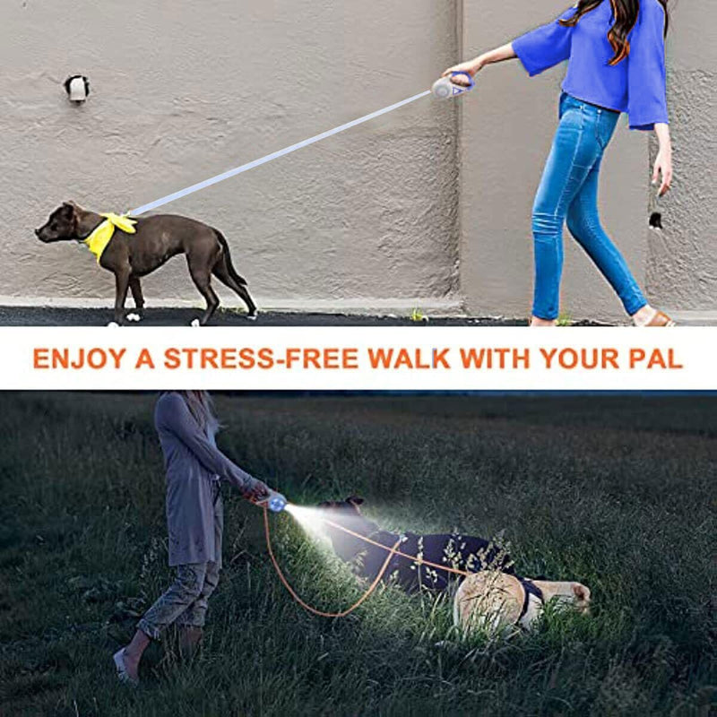 Best Dog Supplies Retractable Dog Leash with Flashlight & Front Safety Led Light - 360°Tangle-Free Training Leash for Night Walks & Ultimate Freedom with Anti Slip Handle - Perfect All Dogs - Purple - PawsPlanet Australia
