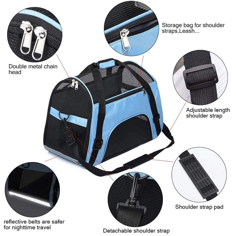 Pet Dog Cat Carrier Bag Puppy Handbag Portable Pet Travel Bag Soft Sided Bag Airline Approved with Breathable Mesh Pouch Pet Car Seat Booster Puppy Cage Tote for Small Medium Dogs Cats Puppies Rabbit Blue-L size - PawsPlanet Australia