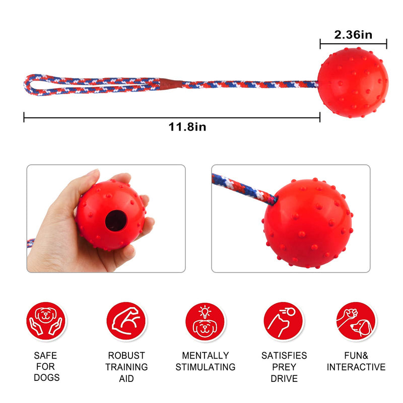MEKEET Dog Tooth Cleaning Ball with Rope, Bite-Resistant Non-Toxic Pet Toy Ball, Snack Toy Ball Suitable for Small and Medium-Sized Dogs-Pet Training/Chewing/Play/Treatment/Interaction (Red) Red - PawsPlanet Australia