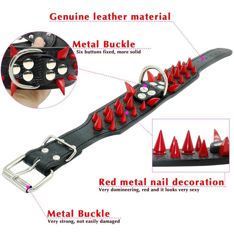 [Australia] - Beirui Sharp Spiked Studded Dog Collar - Stylish Leather Dog Collars - 2 Inch in Width Fit Medium & Large Dogs 17-20" Red 