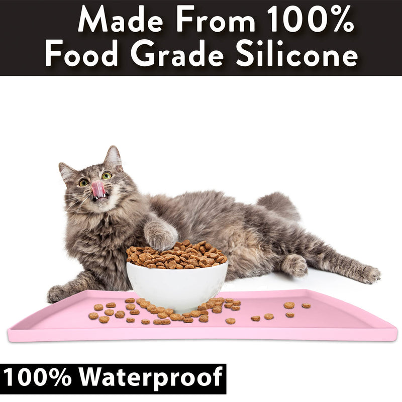 CatGuru Cat Food Mat, Small & Large Pet Food Mat, Pet Mats for Food and Water, Silicone Pet Feeding Mat, Non Slip Cat Mat for Food, Best Pet Bowl Mat, Waterproof Cat Feeding Mat S: 19" x 12" Pink - PawsPlanet Australia