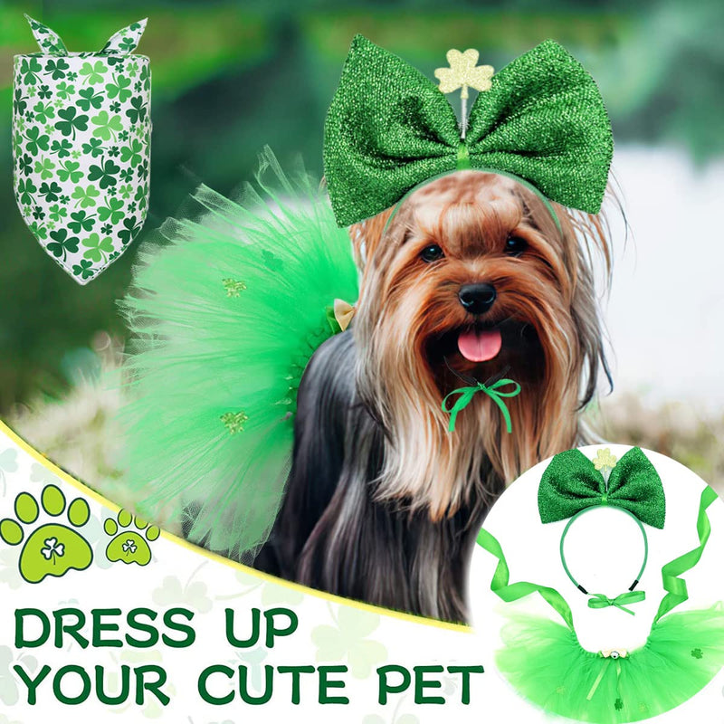 St Patrick's Day Dog Costume, Puppy Clover Bow tie Headband Green Dress Skirt Outfit, Pet Shamrock Irish Bandana Triangle Bibs Scarf Skirt for Small Medium Dogs Cats Dress Up (Clover Headband) clover headband - PawsPlanet Australia