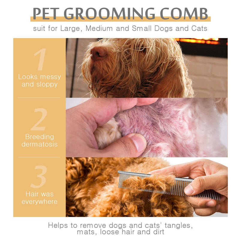 Stainless Steel Pet Comb Pet Grooming Comb Rounded Teeth Dog Comb for Large, Medium and Small Dogs and Cats with Tangled Short/Long Hair (19 x 4 cm) 19 x 4 cm - PawsPlanet Australia