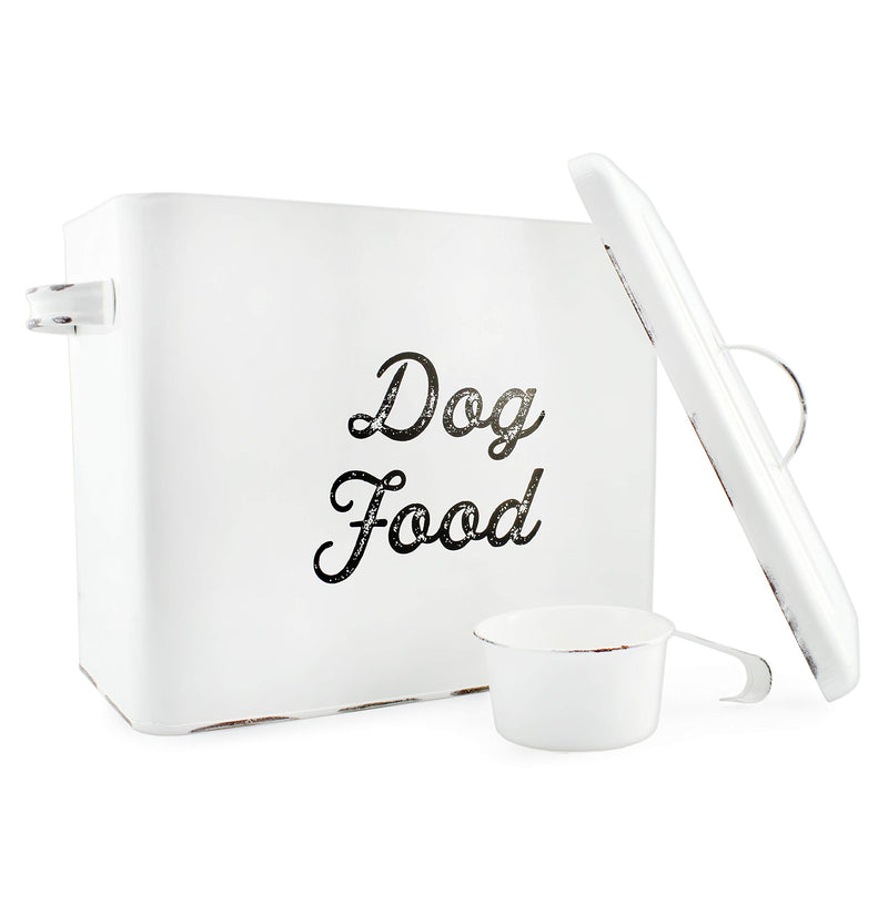 AuldHome Rustic Dog Food Canister; White Farmhouse Style Storage Bin for Pet Food - PawsPlanet Australia