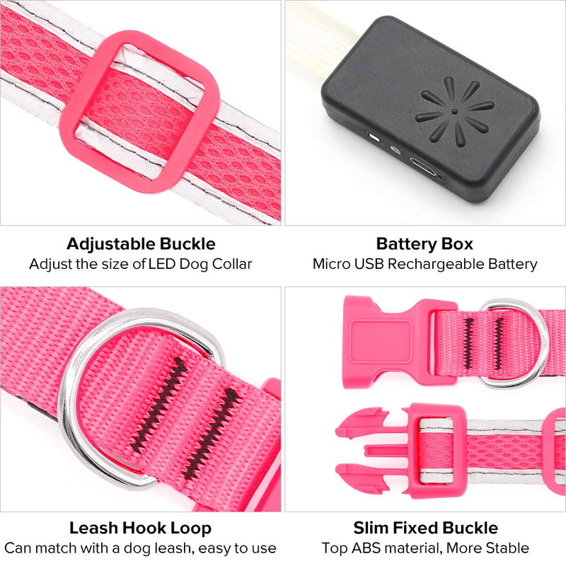 [Australia] - Clan-x LED Dog Collar, USB Rechargeable Light Up Collars, Adjustable Mesh Webbing Reflective Dog Collar for Your Small Medium Large Dogs Large [16.9-25.6inch/43-65cm] Pink 