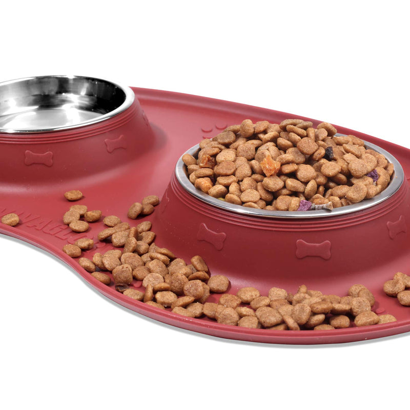 Vivaglory Dog Bowls Set with Double Stainless Steel Feeder Bowls and Wider Non Skid Spill Proof Silicone Mat for Cats Puppies Dogs 6½ oz ea. Burgundy - PawsPlanet Australia