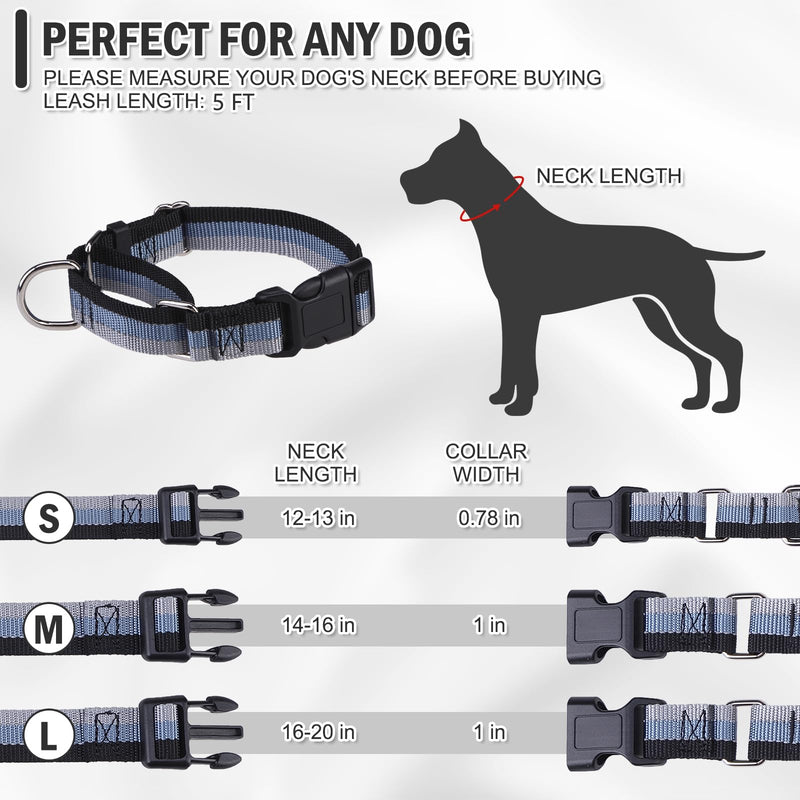 ESGPET Martingale Dog Collar and Leash Set for Small Medium Large Dogs, Reflective Heavy Duty Collar for Dogs, Adjustable Durable Pet Collars with Leash for Walking, Playing, Training (Medium) Black - PawsPlanet Australia