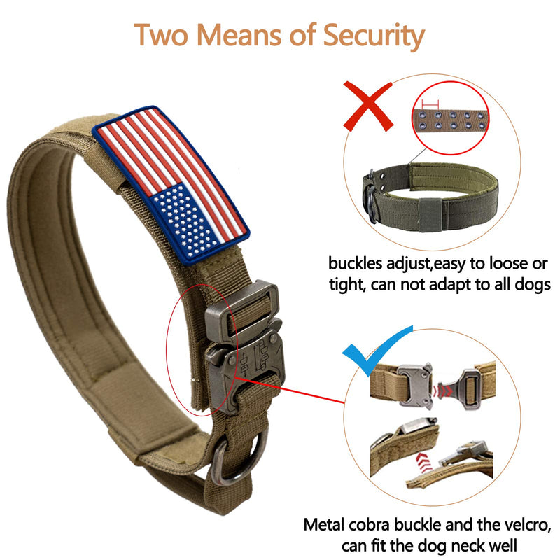 [Australia] - Tactical Dog Collar with USA American Flag - Military Dog Collar Thick with Handle - Heavy Duty Nylon K9 Collar Adjustable Metal Cobra buckle for Medium Large Dogs M L XL Chew Proof with 2 Patches M (Adjustable 14"-18"） 