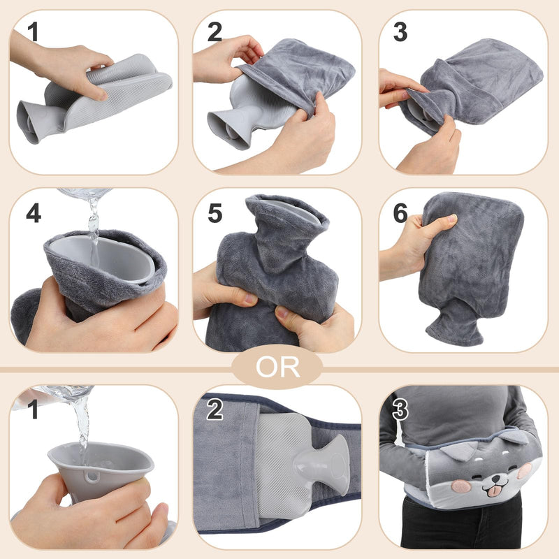Hot Water Bottle with Soft Cover and Waist Cover, 1000ml Hot Water Bottle Belt 3 in 1 Warm Hot Water Bottle Hot Water Bottle Waist Warmer, Rubber Hot Bag for Neck, Shoulder, Back, Legs, Waist - Gray - PawsPlanet Australia
