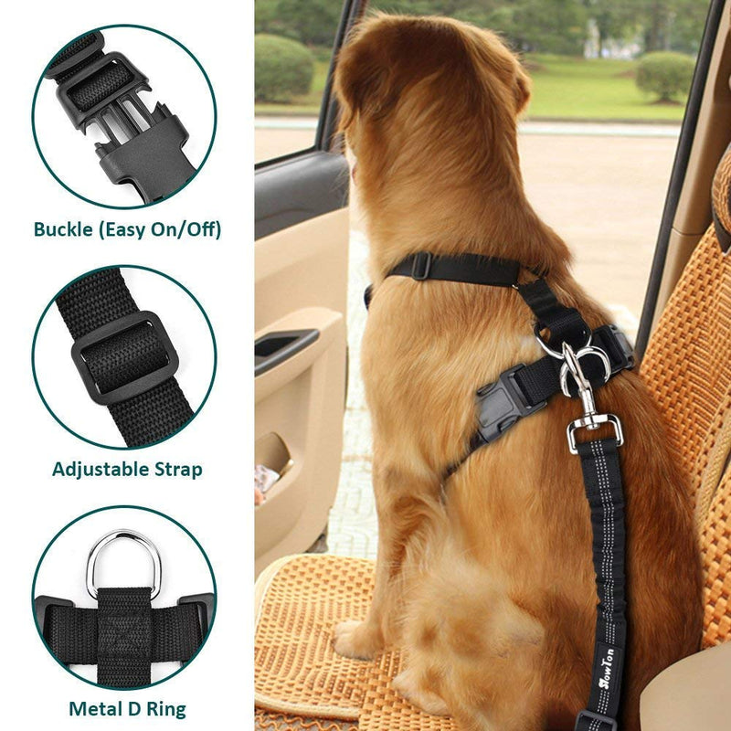 SlowTon Dog Car Harness Seatbelt Set, Pet Vest Harness with Safety Seat Belt for Trip and Daily Use Adjustable Elastic Strap and Multifunction Breathable Fabric Vest in Vehicle for Dogs M Black - PawsPlanet Australia