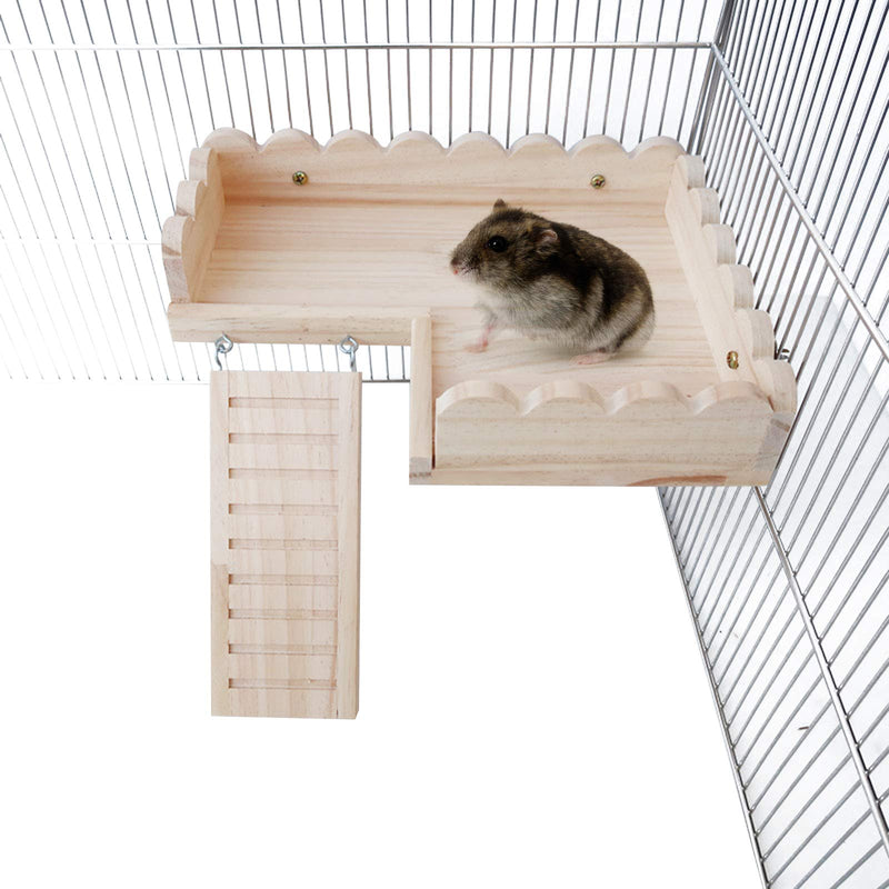 ROZKITCH Hamster Platform with Climbing Ladder, Bird Perch Cage Toy Wooden Play Gym Stand, Natural Pine Wood Tray for Chinchilla Squirrel Rabbit Guinea Pig, Birdcage Toy for Parrot Conure Parakeet L Perch Small - PawsPlanet Australia