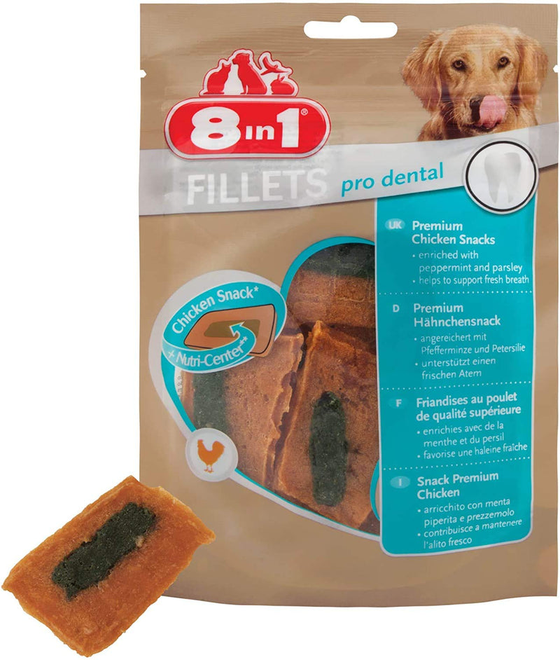 8in1 Fillets Pro Dental Dog Snack with Chicken, Functional Treats for Dogs, Supports Fresh Breath, 80g Bag 80g (Pack of 1) - PawsPlanet Australia