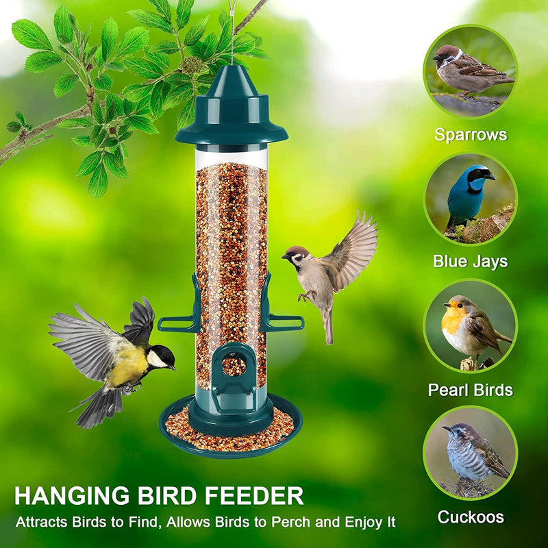 Bird Feeders Hanging, Bird Feeder with 4 Feeding Holes & 4 Perches, Natural Green Bird Seed Feeder with Food Tray, Bird Feeders for Small Birds - PawsPlanet Australia