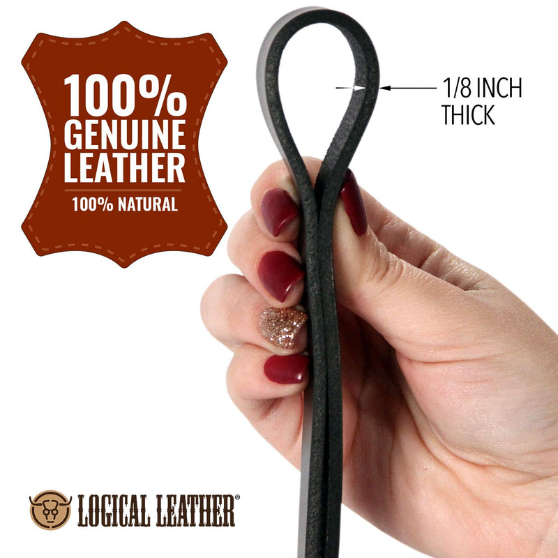 [Australia] - Logical Leather Traffic Lead - Full Grain Heavy Duty Genuine Short Leather Leash Best for Large Dogs Black 