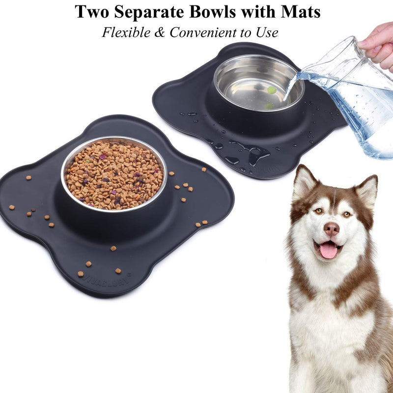 VIVAGLORY Cat Bowls Set, 2 Pack Cat Bowls with Non Spill Silicone Mat and Food Grade Stainless Steel Water and Food Feeding Bowl for Puppy Kitty Cat, Black 200ml each - PawsPlanet Australia