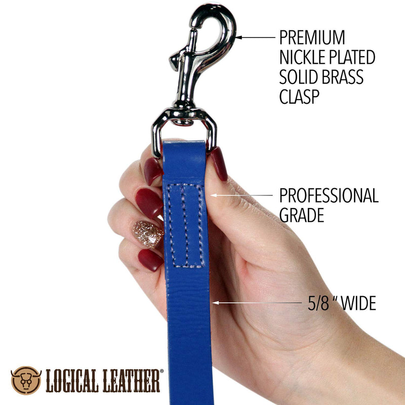 Logical Leather Dog Leash - Best for Training - Water Resistant Heavy Full Grain Leather Lead 4 Foot Blue - PawsPlanet Australia