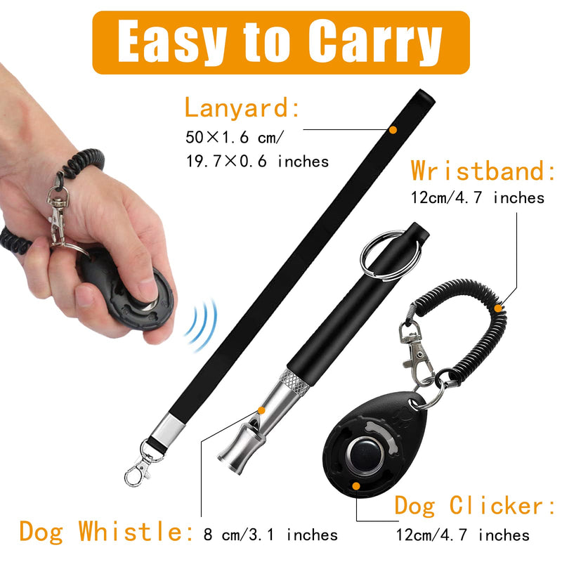Professional Dog Whistle and Dog Clicker Set, Supersonic Dog Training Whistle for Recall with Black Lanyard Adjustable Frequency Puppy Clickers for Training Stop Barking Pet Obedience(2 Pieces) - PawsPlanet Australia