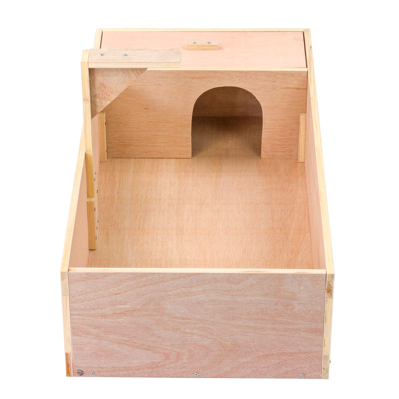 KCT Wooden Tortoise Table Reptile Vivarium Cage Hide with Open Run and Lamp Arm Natural - PawsPlanet Australia