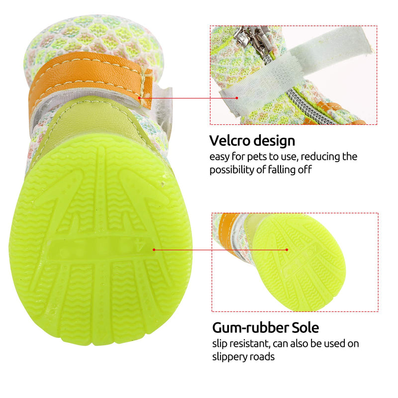 MAZORT Dog Boots, Doggy Anti-Slip Mesh Shoes with Gum-Rubber Soles, Pet Breathable Paw Protector with Zipper and Sticker Strap for Small Puppy 1#: 1.4 " x 1.1" (L x W) Green - PawsPlanet Australia