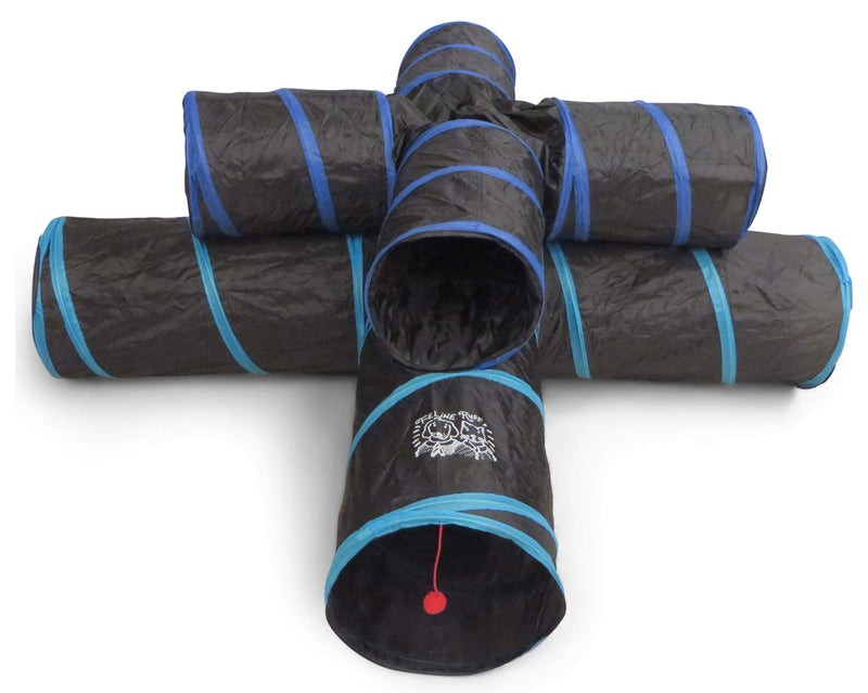 Feline Ruff Premium 4 Way Cat Tunnel. Extra Large 12 Inch Diameter and Extra Long. A Big Collapsible Play Toy. Wide Pet Tunnel Tube for Rabbits, Kittens, Large Cats, and Dogs. Black/Blue - PawsPlanet Australia