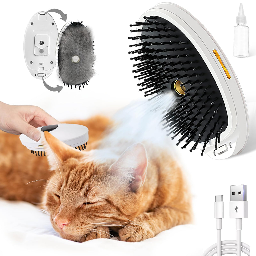 Cadeya Cat Steam Brush, 3 In1 Cat Steamy Brush, Self Cleaning Spray Comb for Cats Massage Shedding, Rechargeable Steaming Cat Grooming Brush for Removing Tangled and Loose Hair - PawsPlanet Australia