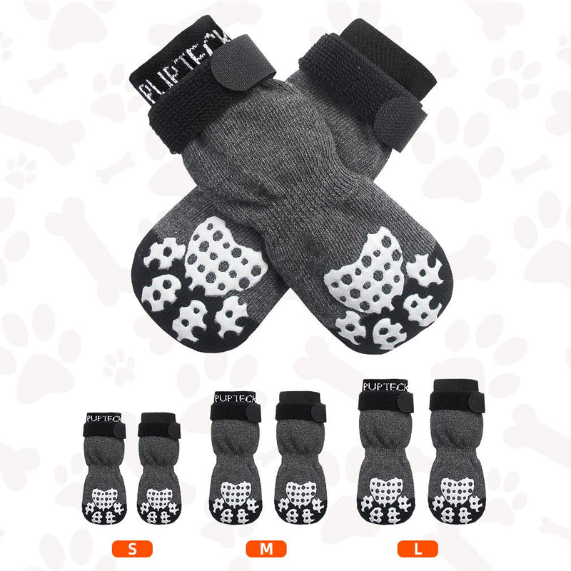 [Australia] - PUPTECK Double Side Anti-Slip Dog Socks with Adjustable Straps for Indoor Wear - 2 Pairs Pet Paw Protection Traction Control Socks on Hardwood Floor S-5.7x2in 