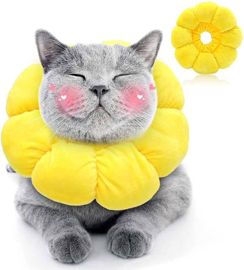 HYLYUN Cat Neck Brace, Adjustable Neck Brace Cat Collar, Soft Sunflower Cat Recovery Collar Cone for Cats Small Dogs After Surgery and Injuries M Yellow - PawsPlanet Australia