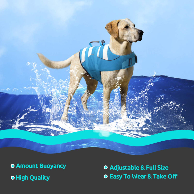 Queenmore Dog Life Jacket Adjustable Ripstop Dog Life Vests for Water Safety pet Life Vest with Rescue Handle Safety Vest for Swimming Pool Beach Boating X-Small Blue - PawsPlanet Australia