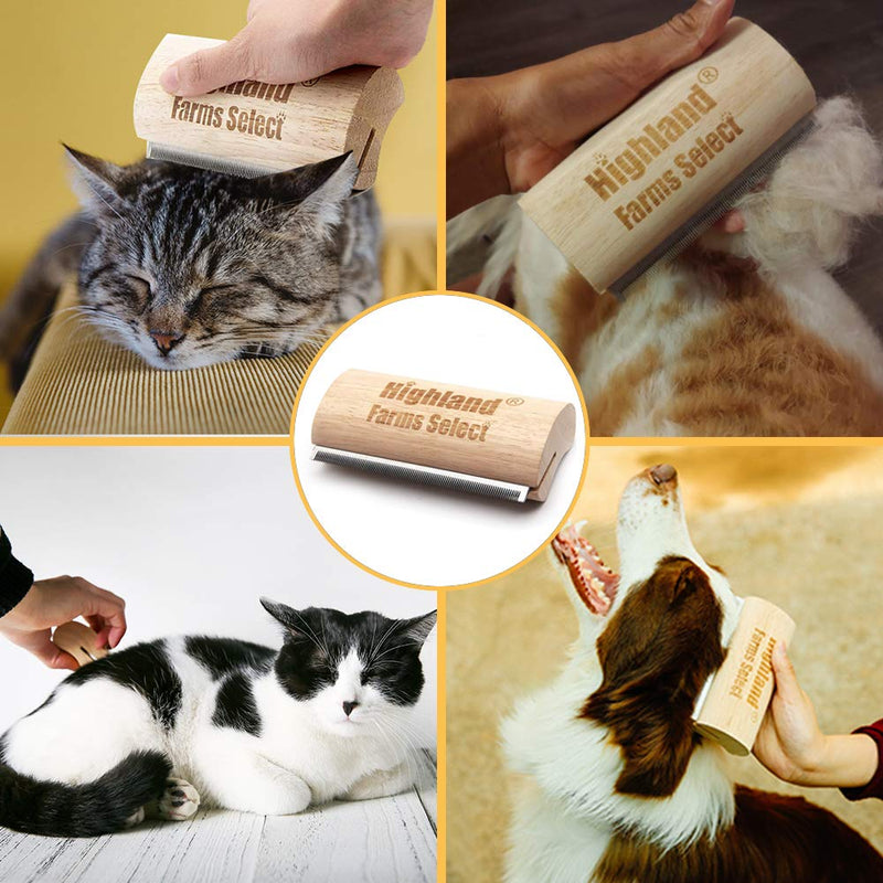 Highland Farms Select Deshedding Grooming Tool for Dogs, Cats & Horses, Ergonomic Design Wood Groom Brush, Professional Pet Groomer, Painlessly Remove for Short & Long Hair, Fur & Dirt L - PawsPlanet Australia