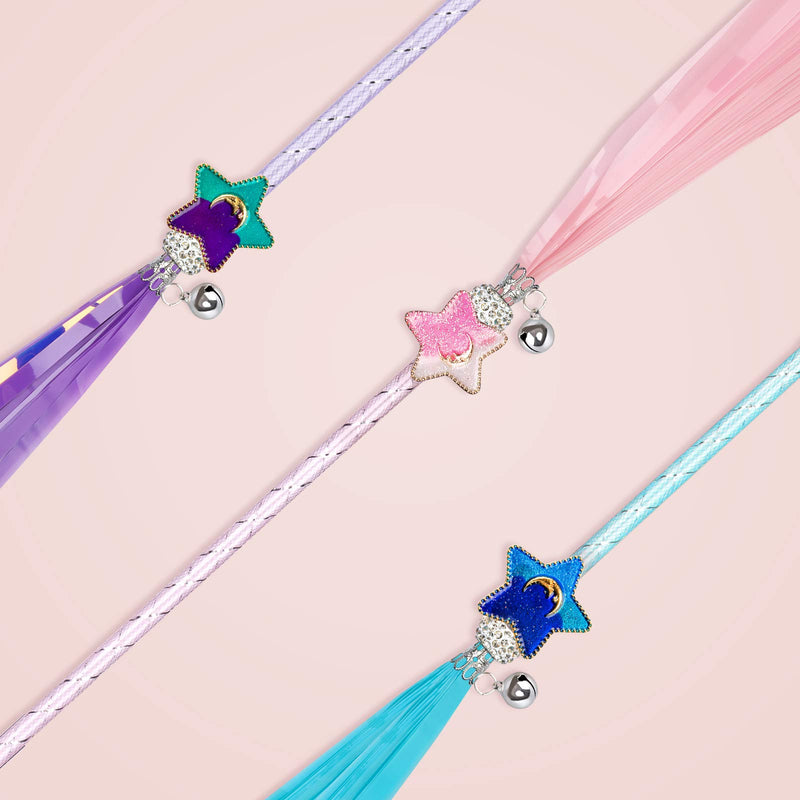 [Australia] - ZooZoo Cat Teaser Toy Handcrafted Fairy Princess Shiny Tassel Wands 3-Color Pack, Glitter Magic Star Crystal Beaded Crown Large Jingle Bell Interactive Fun Play Pet Stimulate Active Exercise Entertain 