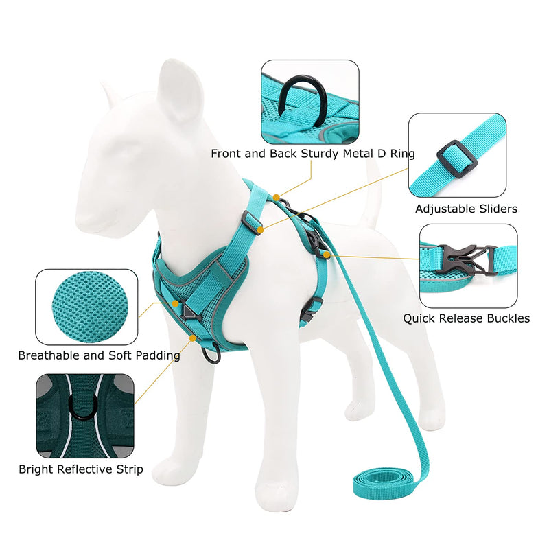 IDOLPET No Pull Dog Harness and Leash Set with Front and Back 2 Leash Clips and 4 Adjustable Buckles Reflective Walking Escape Proof Comfortable Vest for Small Medium and Large Dogs Cats Green - PawsPlanet Australia