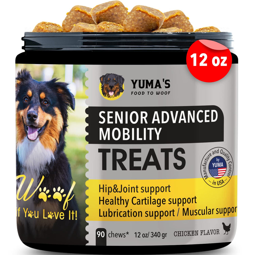 YUMA'S Hip and Joint Supplement for Dogs, Senior Advanced Glucosamine and Chondroitin to Help Relieve Pain, Alleviate Joint Stiffness with Green Lipped Mussel and MSM (Senior, 12 oz) - PawsPlanet Australia