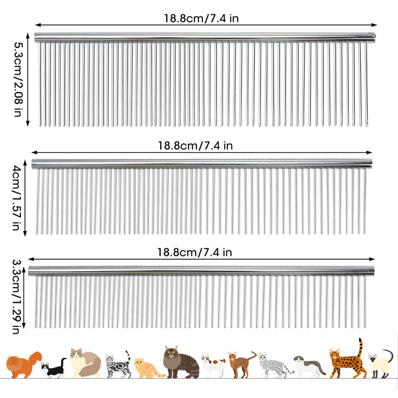 Pack of 3 Stainless Steel Pet Combs Professional Dogs Cats Comb Pet Grooming Grooming Beauty Comb Brush Pet Comb Flea Comb for All Types of Pets Dust Comb - PawsPlanet Australia