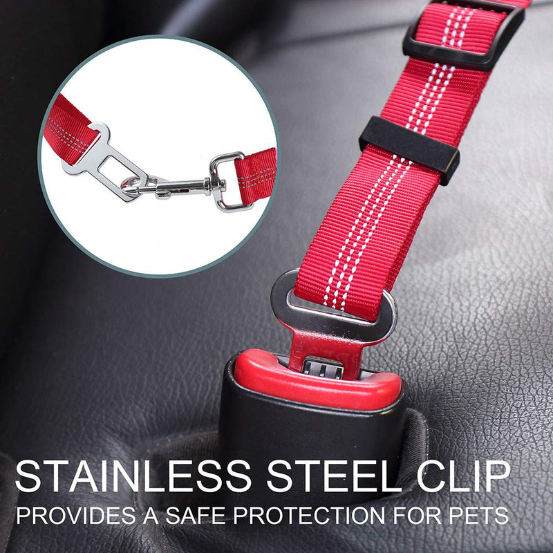 Kosttapaws Retractable Dog Car Seatbelt, 2 Packs Adjustable Pet Seat Belts for Vehicle, Durable Dog Seatbelt Harness Heavy Duty with Reflective & Elastic for Dogs Cats Red and Black - PawsPlanet Australia