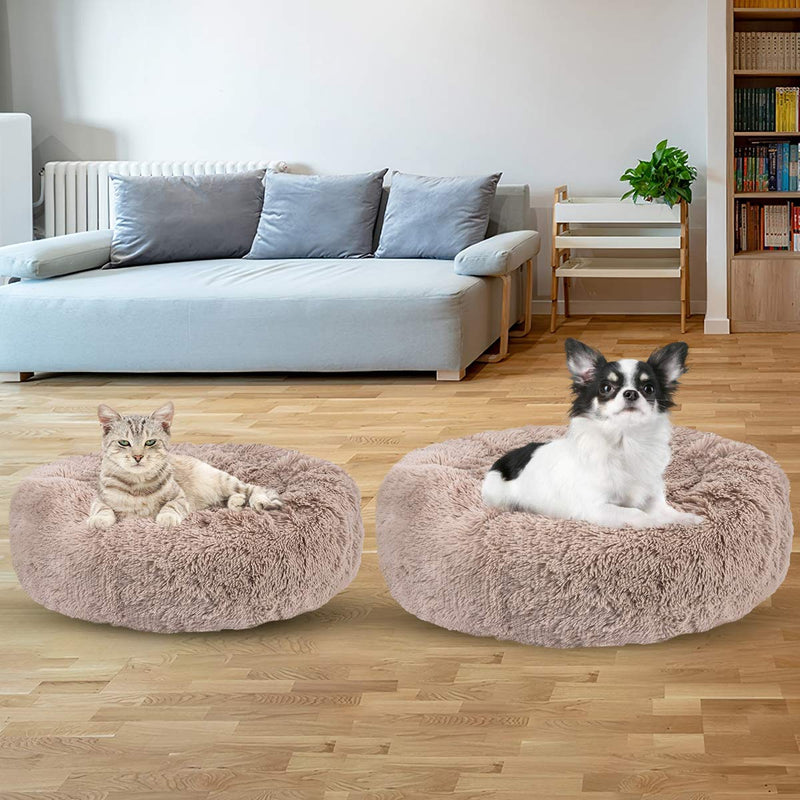 [Australia] - JOEJOY Dog Beds,Orthopedic Round Bed for Small Medium Large Dogs,Soft Fluffy Faux Fur Donut Cuddler Cat Cushion Beds,Short Plush Anti Anxiety Puppy Beds Machine Washable (20/23 inch) Donut Small 20" x20''x7'' Beige Plush 