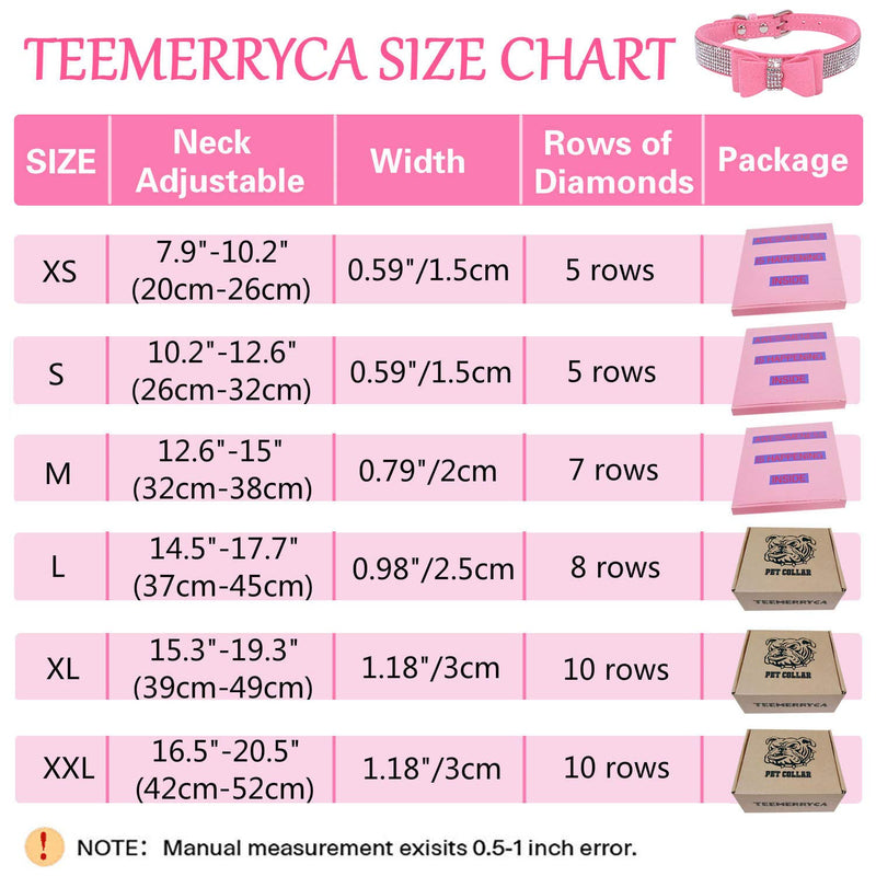 [Australia] - teemerryca Pink Bling Diamond Dog Collars with Bow Girl Breakaway Safety Cat Collar Sparkly Rhinestone Dog Leash Christmas Decorative Necklace XL Neck 15.3"-19.3" suede diamond bow collar 