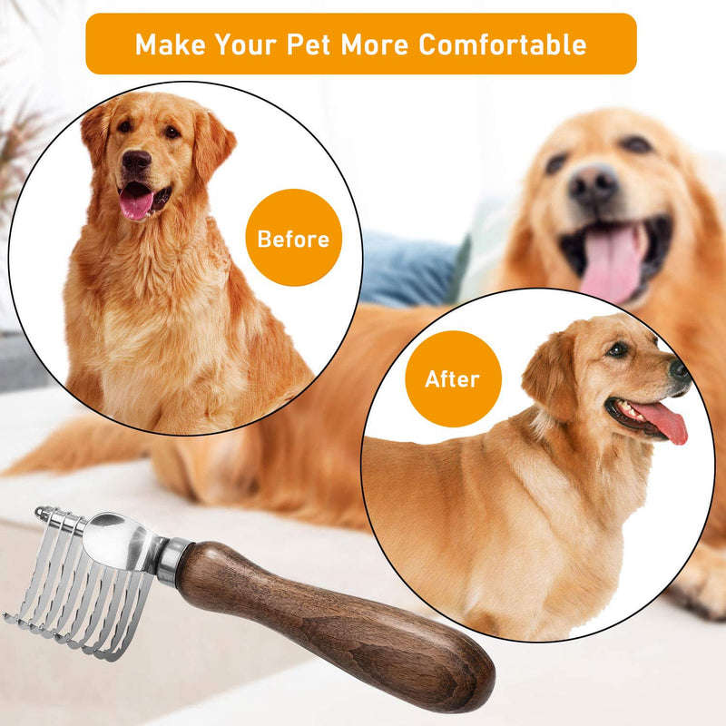 [Australia] - Pettom Pet Dematting Rake Comb Deshedding Tool for Dogs Cats with Safety Stainless Steel Blades Grooming Fur Brush Medium Long Hair Removing Dead Matted or Knotted Undercoat Hair 