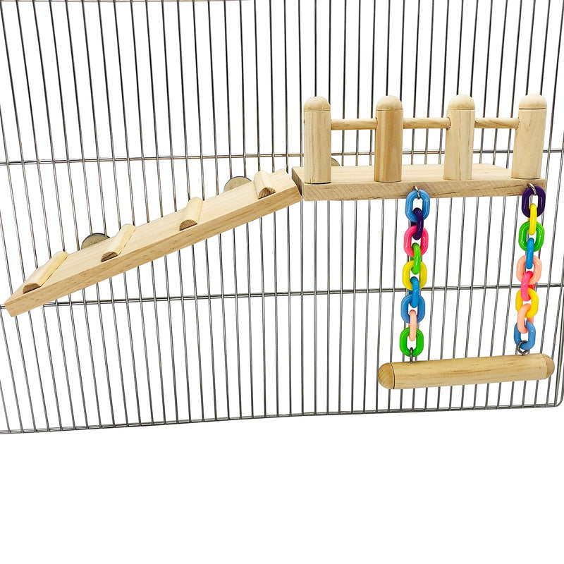 CAREUPET Bird Wooden Play Gyms Stands with Climbing Ladder and Acrylic Wood Swing for Green Cheeks, Lovebirds, Finches, Conures, Cockatiels, Parakeets, Bird Perches Cage Play Chewing Toys Set - PawsPlanet Australia