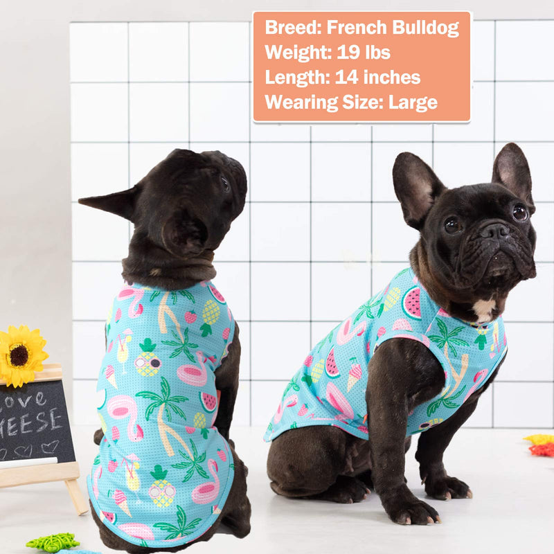 kyeese 2 Pack Dog Shirts Quick Dry Lightweight Dog T-Shirts with Reflective Label Tank Top Sleeveless Dog Vest for Small Dogs Great for Summer Flamingo Pattern Large 2Pack (Flamingo+Blue) - PawsPlanet Australia