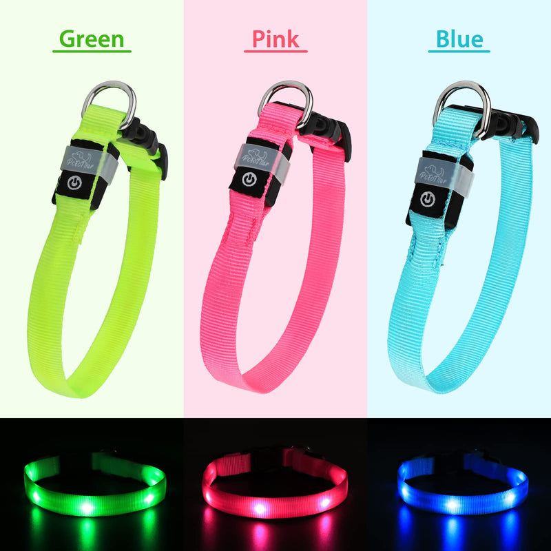 PcEoTllar Dog Collar Luminous for Small Dogs LED Collar Dogs USB Rechargeable Light Collar Luminous Collar Puppy Safety for Night with 3 Light Modes, Blue XS (25-32cm, 1.5cm) - PawsPlanet Australia