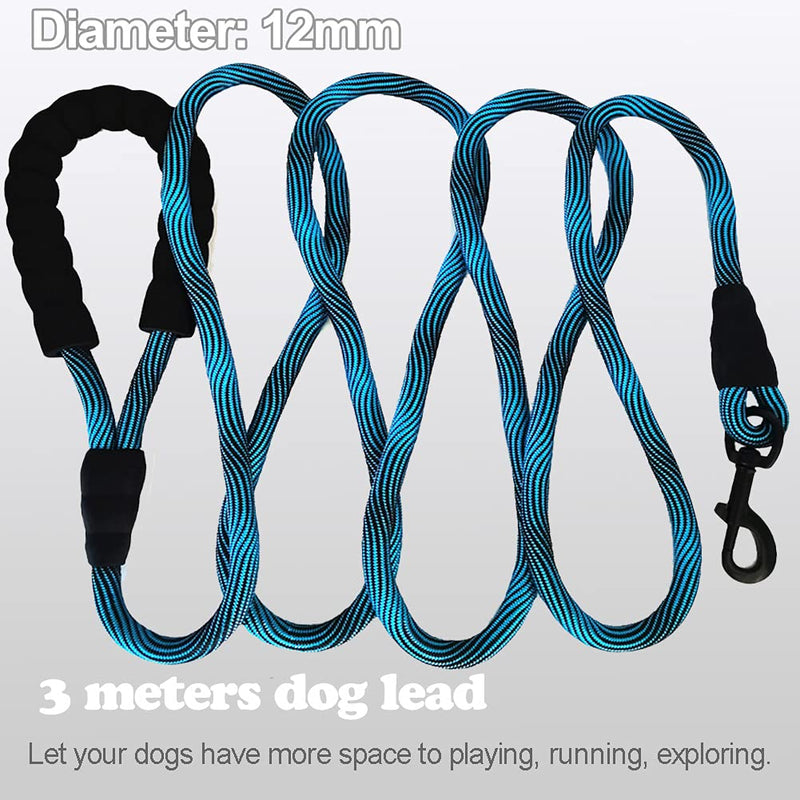 MayPaw 10FT Rope Dog Lead, 1/2" Strong Nylon Medium Dog Lead with Soft Padded Handle Dog Lead Training Traction for Large Dogs Playing/ Exploring/Walking 1/2 in x 10ft blue black - PawsPlanet Australia