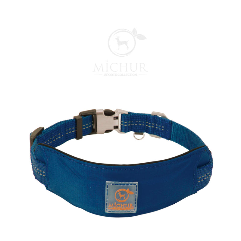 Michur Bruno Blue dog collar small dog large dog dog collar strong, made of nylon with neopren reflective S: 12.20-16.54" - PawsPlanet Australia